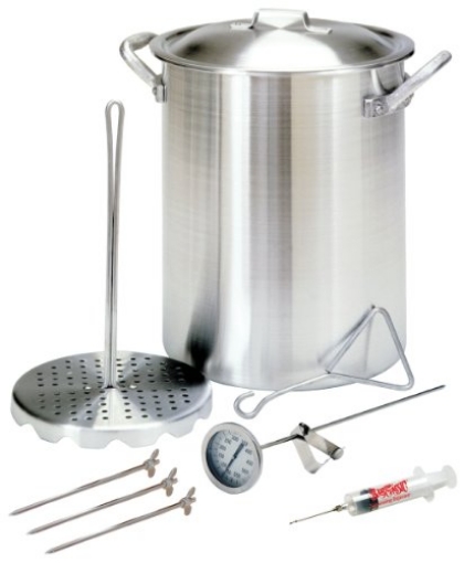 Picture of Bayou Classic 3025 Bayou Classic 3025 30-qt Aluminum Turkey Fryer Set Features 30-qt Aluminum Turkey Fryer Pot Perforated Poultry Rack & Hook 12-in Stainless Thermometer 1-oz Seasoning Injector (EA)
