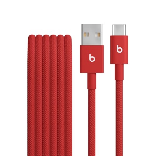 Picture of Beats MFEJ4LL/A Beats USB-A to USB-C Woven Cable Fast Charging Durable and Tangle-Free Design Compatible Charger for Apple & Android Devices (1.5 m, 5 ft) - Rapid Red (EA)