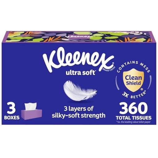 Picture of Kleenex 54314 Kleenex Ultra Soft Facial Tissues, 3 Flat Boxes, 120 Tissues per Box, 3-Ply (360 Total), Packaging May Vary (PK-8-EA)