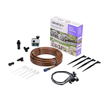 Picture of Rain Drip SDGCBHP Raindrip SDGCBHP Automatic Drip Irrigation Watering Kit with Timer for Ground Cover & Flower Beds, Waters up to 200 Sq. ft, Timer with Customizable Settings & 13 GPH Half-Circle Adjustable Sprayers, Black;Galvanized Steel;Brown (EA)