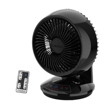 Picture of Lasko A12558 Lasko Air Circulator Fan, Whirlwind Orbital Motion Table Fan, 3 Speeds, Timer, Dark Mode, Remote Control Small Room Fan, Black, A12558 (EA)
