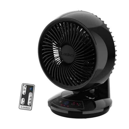 Picture of Lasko A12558 Lasko Air Circulator Fan, Whirlwind Orbital Motion Table Fan, 3 Speeds, Timer, Dark Mode, Remote Control Small Room Fan, Black, A12558 (EA)