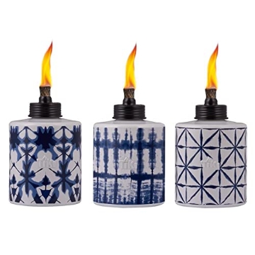 Picture of Tiki Editions 1120101 Tiki Blue/White Glass 7 in. Tabletop Torch 1 pk - Case of: 6;6 (PK-6-EA)