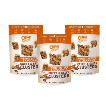 Picture of CHUNK NIBBLES 312826 Chunk Nibbles Peanut Butter Chocolate Snack Clusters - Gourmet Sweet & Salty Treat with Pretzels, Peanuts & Corn Squares - Handcrafted, No Artificial Colors - 4.25oz Resealable Pouch (3 Pack) (EA)