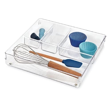 Picture of IDESIGN 70028 iDesign Linus Kitchen Drawer Organizer for Silverware, Spatulas, Gadgets - 12" x 12" x 2", Clear (EA)