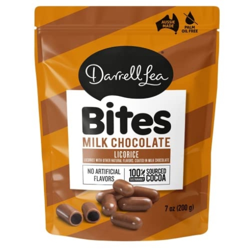 Picture of DL DISTRIBUTION LLC 20088 Darrell Lea Milk Chocolate Licorice Bites, 7 Ounce (1-Pack) | 100% Sustainably Sourced Cocoa | Palm Oil Free, No Artificial Flavors, Made in Australia, Good On-The-Go & Shareable! (PK-8-EA)