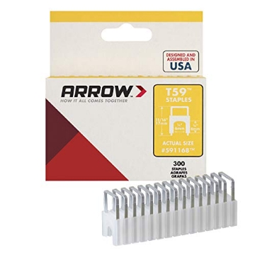 Picture of ARROW FASTENER CO LLC 591168 Arrow 591168 Genuine T59 Steel 1/4-Inch by 1/4 Crown Width Insulated Staples for Cable and Wiring, Clear, 300 Count (EA)