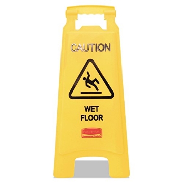 Picture of RUBBERMAID COMMERCIAL FG611277YEL Rubbermaid English Caution Wet Floor Easel Floor Sign Plastic 22-3/4 in. H x 10-7/8 in. W (EA)
