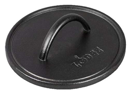 Picture of Lodge Cast Iron L8RFIP Lodge Pre-Seasoned Round Cast Iron Press - Cast Iron Griddle Press for a Restaurant-Quality Sear - Unparalleled Heat Retention - Use on the Stove or the Grill - 8 Inch (EA)