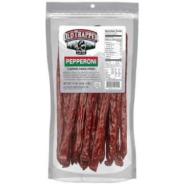 Picture of OLD TRAPPER SMOKED PRODUCTS INC 10110T Old Trapper Pepperoni Snack Sticks, 17-Ounce Resealable Bag, Natural Wood Smoked Meat Sticks, 9 Grams of Protein and 150 Calories Per Ounce (Pack of One) (EA)