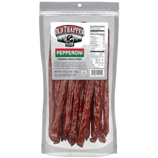 Picture of OLD TRAPPER SMOKED PRODUCTS INC 10110T Old Trapper Pepperoni Snack Sticks, 17-Ounce Resealable Bag, Natural Wood Smoked Meat Sticks, 9 Grams of Protein and 150 Calories Per Ounce (Pack of One) (EA)