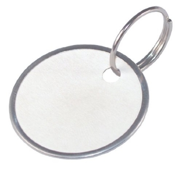 Picture of HILLMAN 701331 Hillman Metal Rim Paper Key Tags, 1.25" Diameter Tag, Metal Split Ring, White, 25 Key Ring, ID Tags (EA)
