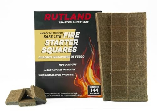 Picture of RUTLAND FIRE CLAY COMPANY 50B Rutland Safe Lite Fire Starter Squares - Heavy Charcoal Starters for Fireplace, Grill Pit, BBQ & Campfires - USA-Made Camping Accessories - Odorless Long Burn - 4.6 Lbs, 144 Squares (EA)