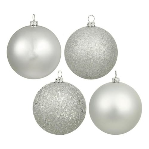 Picture of Vickerman N590607 Vickerman 24" Silver 4 Finish Ball Ornament 24 per Box (EA)