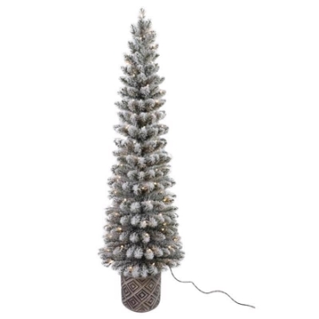 Picture of Celebrations T5FRPWMA Celebrations 5 ft. Slim LED 100 ct Flocked Diamond Potted Color Changing Entrance Tree (EA)