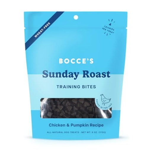 Picture of Bocce's Bakery BCB-A30104 Bocce's Bakery Chicken & Pumpkin Sunday Roast Training Treats for Dogs - Wheat-Free, All-Natural Dog Treats for Training, 6 oz Bag (EA)