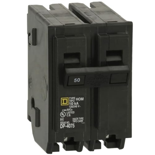 Picture of Square D HOM250CP Square D by Schneider Electric Homeline 50 Amp Mini Circuit Breaker, 2 Pole, 120/240V AC, 10kA Breaking Capacity, Plug in Mount, Standard Type, Residential Use (‎HOM250CP) (EA)