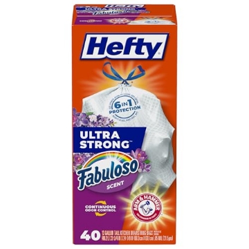 Picture of Hefty 00E88384 Hefty Ultra Strong 13 Gallon Trash Bags, Tall Kitchen Trash Bags 13 Gallon Size, Resist Leaks, Punctures, and Rips, Continuous Odor Control, White, Fabuloso Scent, 40 Ct. (PK-6-EA)