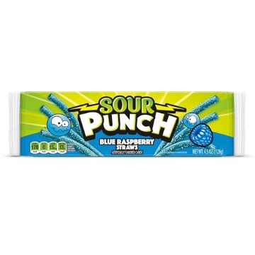 Picture of AMERICAN LICORICE COMPANY 8034 Sour Punch Blue Raspberry Sour Candy Straws 4.5 Oz Tray (Pack of 12) (PK-24-EA)