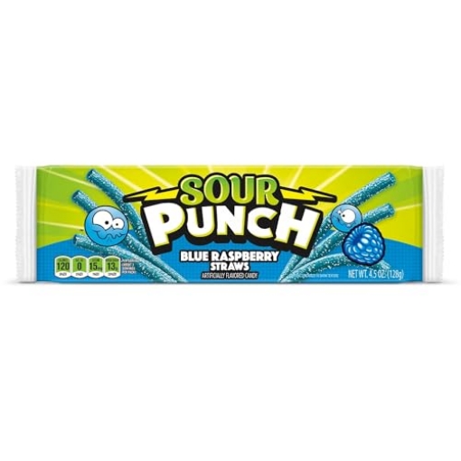 Picture of AMERICAN LICORICE COMPANY 8034 Sour Punch Blue Raspberry Sour Candy Straws 4.5 Oz Tray (Pack of 12) (PK-24-EA)