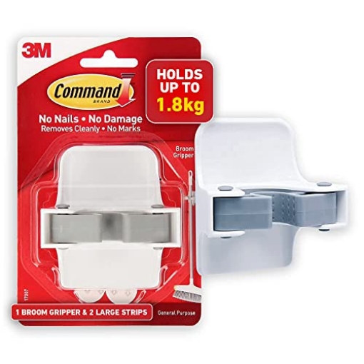 Picture of 3M 17007-ES Command Broom and Mop Grippers Wall Hook, Damage Free Hanging Wall Mount Broom and Mop Holder, No Tools Household Cleaning Organizer for Living Spaces, 1 Hanger and 2 Command Strips (EA)