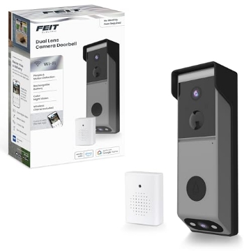 Picture of FEIT ELECTRIC CO CAM2DOORWIFIBAT Feit Electric Smart Wireless Doorbell w/Dual-Lens 1080p HD Camera, 24/7 Local Recording, Night Vision, Voice Assistant, AI Detection for People & Packages, Includes Wireless Chime, CAM2/DOOR/WIFI/BAT (EA)