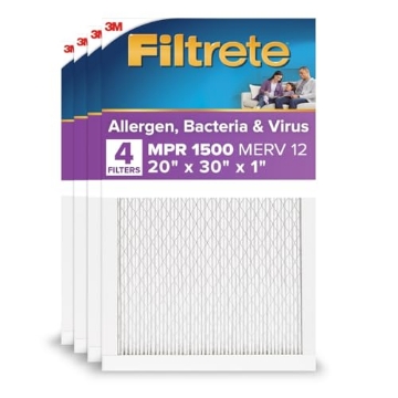 Picture of Filtrete 2022-4 Filtrete 20x30x1 AC Furnace Air Filter, MERV 12, MPR 1500, CERTIFIED asthma & allergy friendly, 3 Month Pleated 1-Inch Electrostatic Air Cleaning Filter, 4-Pack (Actual Size 19.84 x 29.84 x 0.78 in) (PK-4-EA)