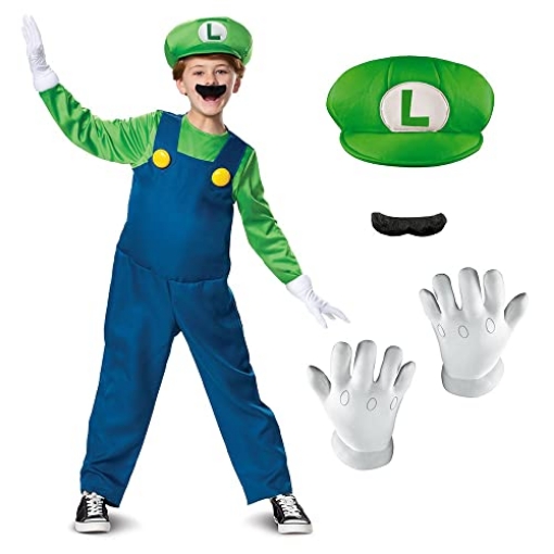 Picture of Disguise DG10773K Super Mario Bros. Luigi Costume, Official Supe Mario Bros Costume for Boys, Medium (7-8) (EA)
