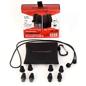 Picture of INNATE DEVICES PHFP-B Plugfones Dynamics High Fidelity Earplugs and Full 29 NRR Earplugs 2 Pair Set for Concerts Musicians Shooting and More with Carabiner Pinch case and Removable Comfort Connector Cable (EA)
