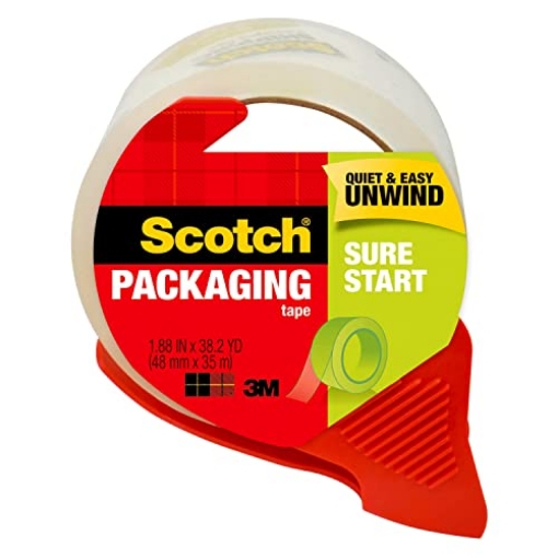 Picture of 3M 3450S-RD Scotch Sure Start Packing Tape, Clear, Quiet Unwind and Easy Start, 1.88 in. x 38.2 yd., 1 Tape Roll with Dispenser (EA)