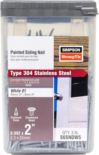 Picture of SIMPSON STRONG-TIE S6SNDW5 Simpson Strong-Tie S6SNDW5 Painted Siding Nail 2 in. x .092 in. Type 304 Stainless Steel, White (5 lb.) (EA)