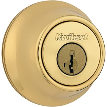 Picture of Kwikset 96600-573 Kwikset 660 Deadbolt Deadbolt Lock, Polished Brass Round Exterior Keyed Front Entry Door, Pick Resistant SmartKey Rekey Security, Single Cylinder Dead Bolt (EA)