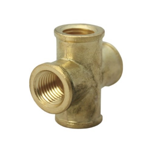 Picture of JMF COMPANY 4505434 JMF 1/4 in. Dia. x 1/4 in. Dia. x 1/4 in. Dia. FPT to FPT to FPT Yellow Brass Cross (EA)