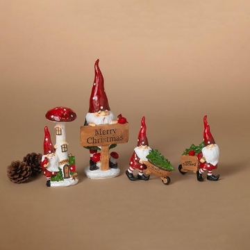 Picture of GERSON COMPANY/GIL DIVISION 2739900 GERSON Set of 4 Resin Mushroom Gnomes, 7"" H, Large (PK-8-EA)