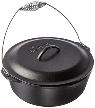 Picture of Lodge Cast Iron L12D03 Lodge 9 Quart Pre-Seasoned Cast Iron Dutch Oven with Lid - Wire Bail Handle for Easy Transfer from Cooking Surface to Table - Use in the Oven, on the Stove, on the Grill or over the Campfire - Black (EA)