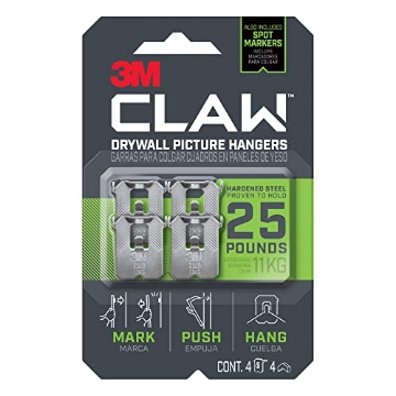 Picture of 3M 3PH25M-4ES 3M Claw Drywall Picture Hanger 25-lb Capacity, Pack of 4 Hangers, 4 Spot Markers (EA)