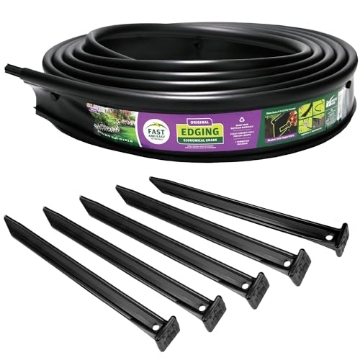 Picture of AVON PLASTICS 23920 Master Mark Original Plastic Landscape Edging Roll with 5 Anchoring Stakes, Flexible 20-Foot Coil for Gardens, Flower Beds, and Lawn, Garden Border, Black (EA)
