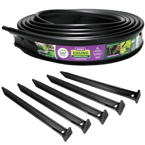 Picture of AVON PLASTICS 23920 Master Mark Original Plastic Landscape Edging Roll with 5 Anchoring Stakes, Flexible 20-Foot Coil for Gardens, Flower Beds, and Lawn, Garden Border, Black (EA)