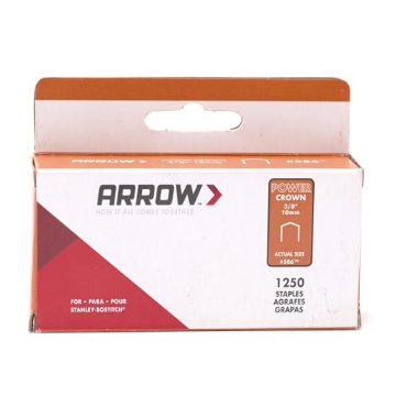 Picture of ARROW FASTENER CO LLC 586SP Arrow 586 Heavy Duty Power Crown Staples, Galvanized Steel Construction for Use with Stanley and Bostitch Staple Guns, 1250 Pack, Leg Length 3/8-Inch, Crown Width 3/8-Inch (EA)