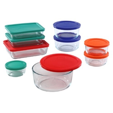 Picture of Pyrex 1110608 Pyrex Pyrex 1110608 781147970080 18piece glass food storage set with multicolor lids clear, 1.9 Pound (EA)