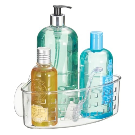 Picture of IDESIGN 41900 iDesign Plastic Suction Cup Corner Shower Basket for Bathroom Storage - Clear - Made in USA (EA)