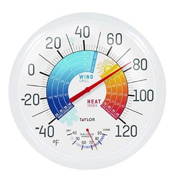 Picture of TAYLOR PRECISION PRODUCTS 6751 Taylor Wind Chill/Heat Index Thermometer & Hygrometer, Indoor Outdoor Wireless Thermometer with Easy to Read Large Numbers for Patio, Pool, and Indoor Areas, 13.25-inch (EA)