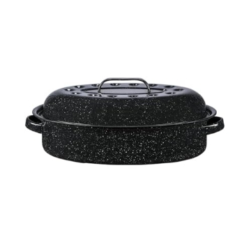 Picture of GRANITE WARE 319796 Granite Ware 15-Inch Covered Oval Roaster - Enamel Steel Basic Cookware, Nonstick & Chemical-Free, Dishwasher Safe - 10 Lb Capacity, Large Roasting Pan for Meats, Poultry, Vegetables (Speckled Black) (PK-2-EA)