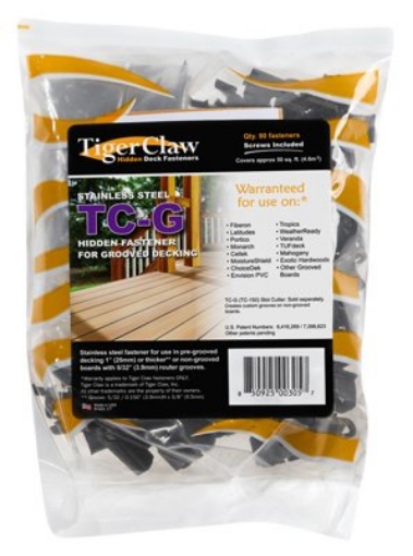 Picture of TIGERCLAW F-4058-TCGS OMG! Tiger Claw TC-G Hidden Deck Fasteners for Grooved Boards (90-Pack) (EA)