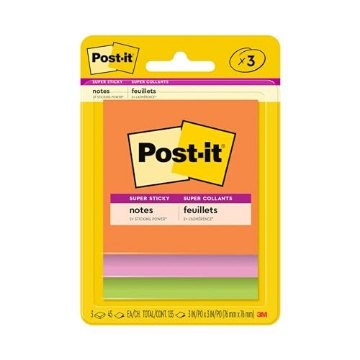 Picture of Post-it MMM3321-SSAU Post-it Super Sticky Notes, 3 Sticky Note Pads, 3 x 3 in., School Supplies for Students, Ideal for Textbooks, Notebooks, Walls and Vertical Surfaces, Energy Boost Collection (PK-1-PD)