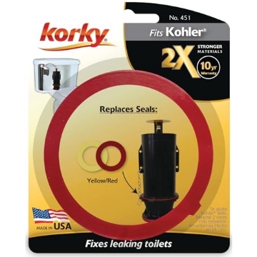 Picture of Korky 451BP Korky 2X Long Life Toilet Flush Valve Seal Fits Kohler - Fixes Leaking Tower Style Flush Valves and Hard-to-Flush Toilets - Easy to Install - Made in USA- 451, Red (EA)