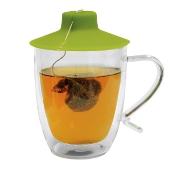 Picture of Primula PTA-6116 Primula Double Wall Glass Mug and Tea Bag Buddy – Temperature Safe 16 oz. Clear Glass Mug – 100% Food Grade Green Silicone Tea Bag Buddy – Dishwasher and Microwave Safe Set (EA)
