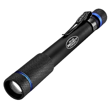 Picture of LB MARKETING INC 98394 Police Security Aura Penlight Flashlight - 270 Lumens - 90 Meter Beam Distance - Ultrabright, Water Resistant, Durable & Compact Penlight w/Adjustable Slide Focus, Light Up Bezel & Belt Clip - (Black) (EA)