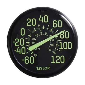 Picture of TAYLOR PRECISION PRODUCTS 5267459 Taylor Glow in the Dark Wall Indoor Outdoor Thermometer, Wireless Thermometer with Easy to Read Numbers for Patio, Pool, and Indoor Areas, 13.25-inch, Black (EA)