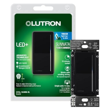 Picture of LUTRON ELECTRONICS CO STCL-153M-BL Lutron Sunnata Touch Dimmer Light Switch, LED+ Advanced Technology for LED and Incandescent, 3 Way/Multi Location, STCL-153M-BL, Black (EA)